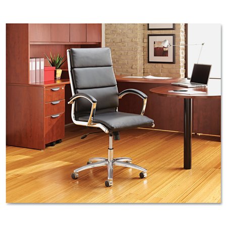 Alera Executive Chair, Leather, 19" to 22-1/2" Height, Arched Arms, Black, Chrome ALENR4219
